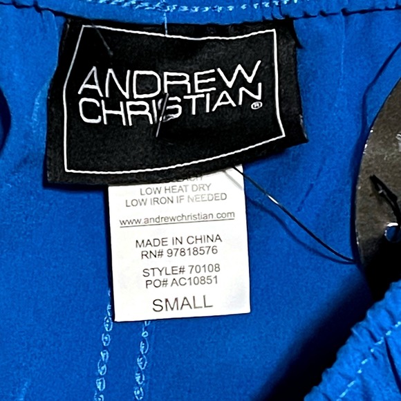 Andrew Christian S (28-31) Mens Blue Retro Swim Shorts Athletic Trunks 70108 NWT - Picture 7 of 10